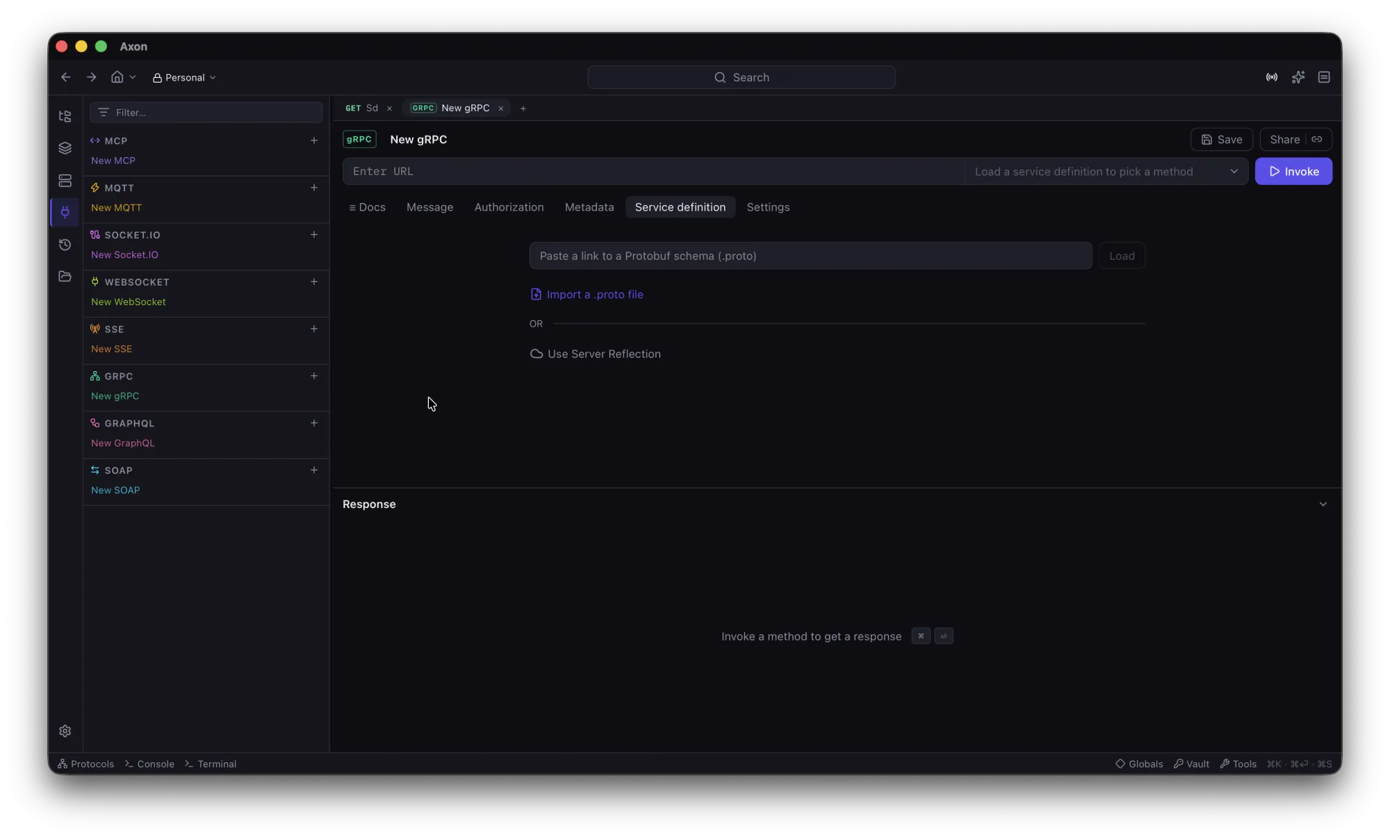 Axon gRPC request using server reflection