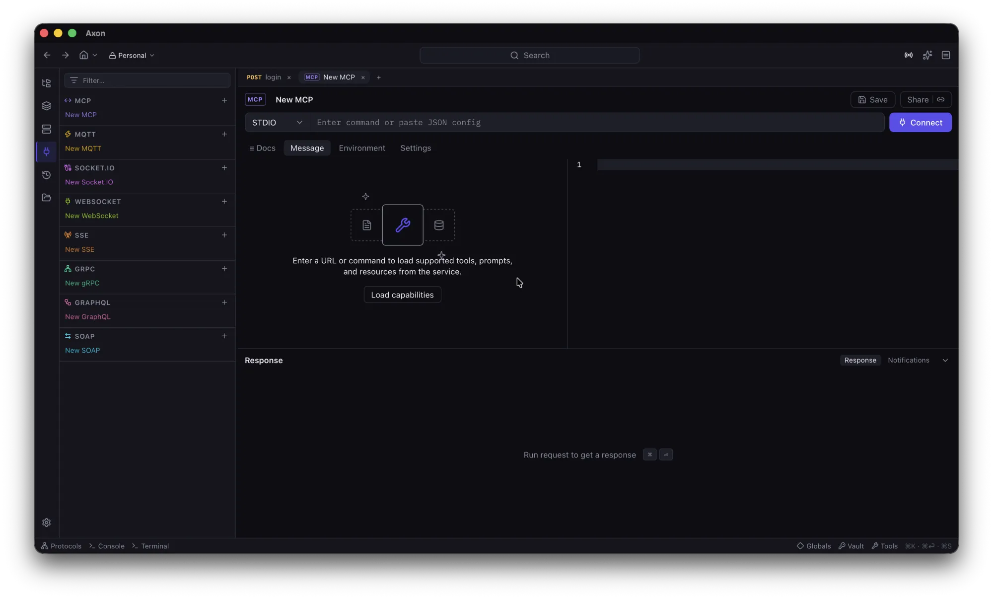 Axon MCP client listing a server's tools