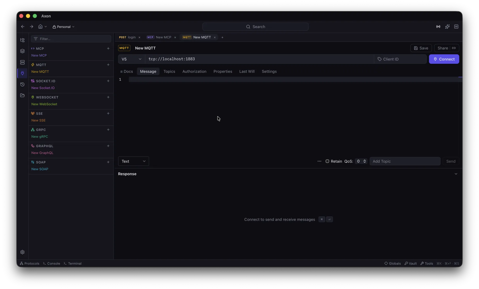 Axon MQTT client subscribed to broker topics